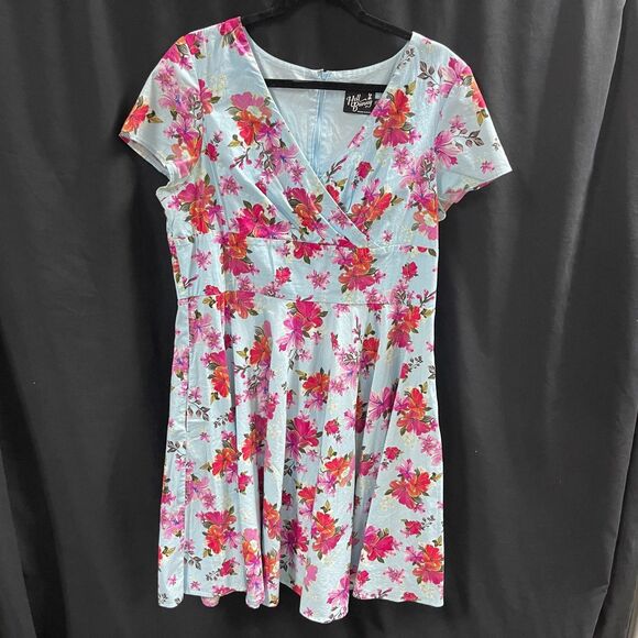 Hell Bunny Retro Floral Dress Pink Blue Size 2XL Zip Up Back - Picture 1 of 9